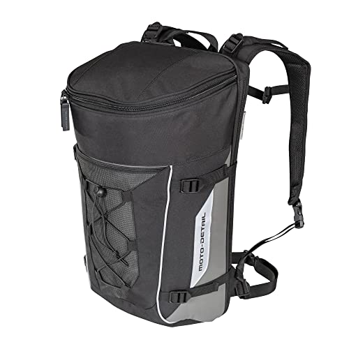 Moto-Detail Motorrad Rucksack 25L, Gepolsterter Rücken, Wasserabweisend, mit Laptopfach, Integrierte Regenhaube, Volumenerweiterung Möglich, Ideal auch als Reiserucksack