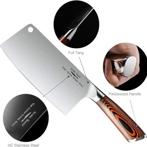 Foto von Aroma House Hackmesser, Chinesisches Kochmesser 7 Zoll - Hack Messer Hochwertigem Edelstahl Hackbeil Messer mit Scharfe Klinge und Pakkawood Küchenmesser