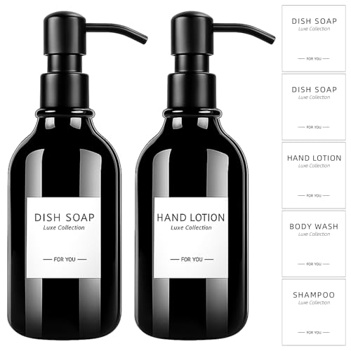 2Pcs Soap Dispenser 500ml, Refillable Hand Soap Dispenser for Bathroom & Kitchen, Plastic Pump Dispenser, Clear Liquid Container