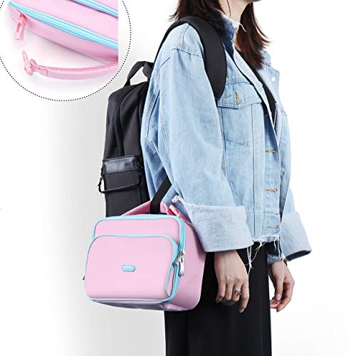 Amersun Kids Lunch Box, Insulated School Lunch Bag with Padded Liner Keeps Food Warm Cold Longer Time,Small Water-resistant Thermal Travel Office Lunch Cooler for Teen Girls-2 Pockets,Pink
