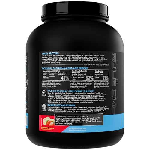 Image of Rule 1 Proteins Whey Protein - 24g Fast-Acting Protein from All-Whey Sources with Naturally Occurring EAAs & BCAAs for Workout Recovery or Anytime Use (5 Pounds, Strawberry Banana)