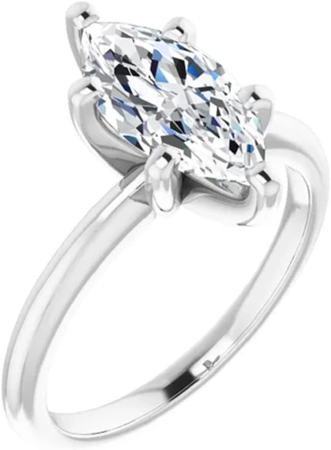 Moissanite Rings for Women, 3ct Marquise Colorless VVS1 Clarity Diamond Engagement Rings 14K White Gold 6 Prong Knife Edge Moissanite Solitaire Rings for Women Wife Gifts