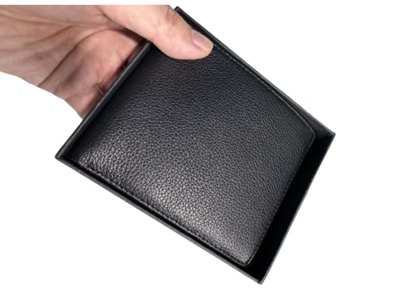 Generic MENS REAL(CRAZY HOURSE) LEATHER BiFOLD WALLET(CARD CASE) RFID Blocking SLIM MINIMALIST FOR MENS WITH FRONT POCKET THIN AND STYLISH WITH THUMB ID WINDOW., Black, LAN15002
