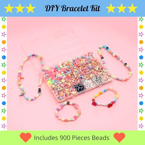 Image of ambitieux DIY Bracelet Making Kit - 800 + pcs 24 Colorful Beads, 10m Elastic Thread, Jute Bag, and Cutter - Gift for Girls Birthdays (Multicolor Mix 1)