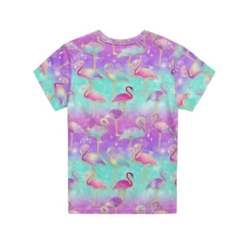 Image of ENLACHIC Girls Teens Pink Flamingo Printed Summer Short Sleeve T-Shirts Cute 3-16 Years