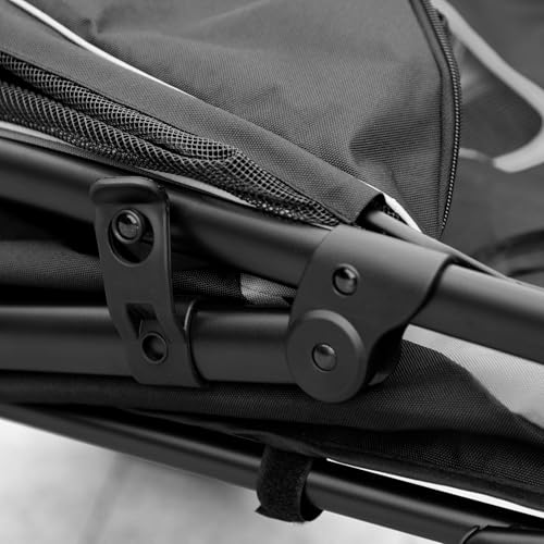 PawHut Hundewagen, Hundebuggy mit Kissen, Faltbarer Hundetrolley, Katzenbuggy für große und mittelgroße Hunde, Hundetrolley mit Netzfenster, Sicherheitsleinen, Tasche, Oxfordstoff, Grau