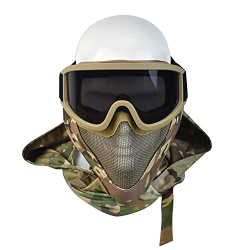 Airsoft Mask Balaclava Face Mask Airsoft Protective Gear Set Half Face Mesh Mask With Neck Protection And Tactical Anti-Fog Goggles For Bbs Paintball Shooting Cs Survival Games Cosplay (G-Camo) #TOP6
