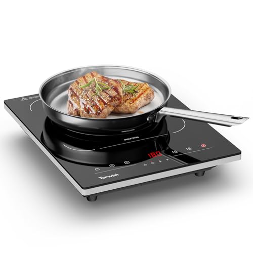 TOPWISH Portable Induction Cooktop, Hot Plate Countertop Burner with 8 Temp Levels, Timer, Auto-Shut-Off, Touch Panel, LED Display, Auto Pot Detection, Child Safety Lock