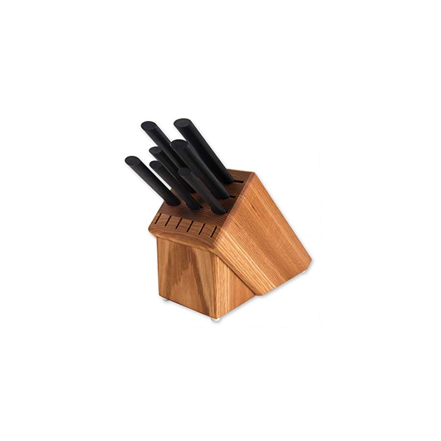 RADA Essential Oak Block Set of 8 Black Handled Knives With Knife Sharpener
