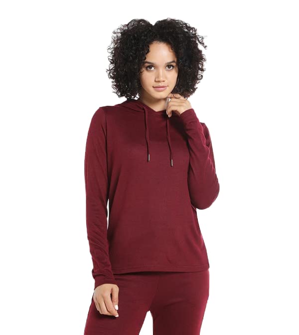 dripWomen Brown Solid Casual Hooded T-Shirt - M