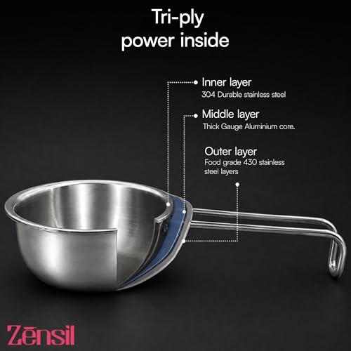 Image of Lumora Triply Stainless Steel Tadka Pan 12 cm (500 ml) with Extended Support & Riveted Stay-Cool Handle, Enhanced Stability, Tempering Pan for Dal, Curry, Ghee & Spices, Induction & Gas Ready