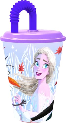 Tataway Vaso de 430 ml con pajita Frozen Autumn Leaves: práctico, ligero y decorado con Elsa en los colores del otoño, perfecto para cualquier momento del día