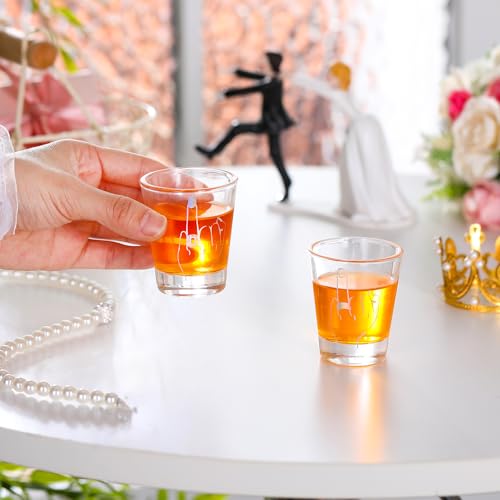 Image of Mimorou Bride and Groom Glasses 2 Pieces Ring Finger Wedding Funny Bride Wine Glass 2 oz Mr and Mrs Engagement Gifts Stemless for Newlyweds Couples (Silver)