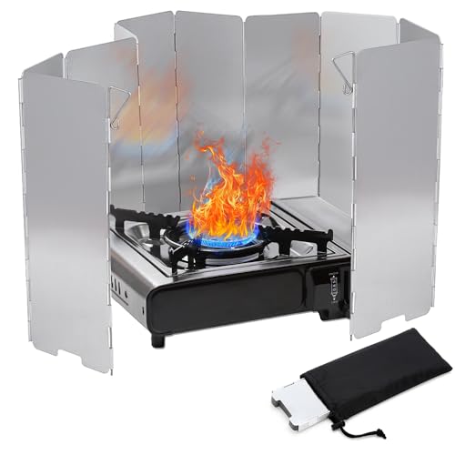 MIVITOOM 10-teiliger Faltbarer Aluminium Windschutz für Gaskocher und Campingkocher | Windschutzscheibe für Outdoor Öfen Grill Campingkocher mit Tragetasche