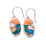 Natural Top Quality Orange Spiny Oyster Turquoise Gemstone 925 Sterling Silver Handmade Orange Stone Dangle Earrings for Women Gift for Women