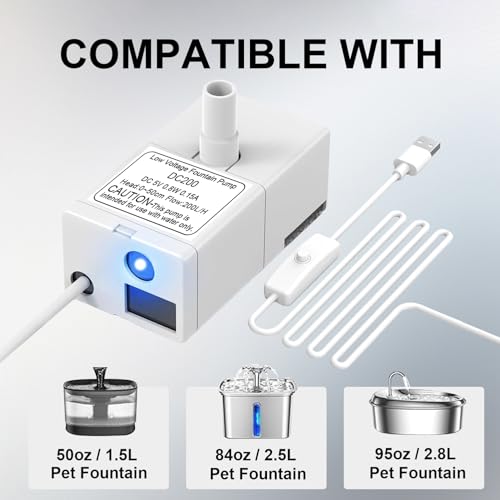 Bomba para fuente de agua para gato con filtro y luz LED miniatura 2