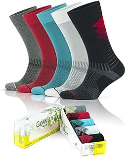 GoWith Men's Bamboo Dress Socks, 5 Pairs in Gift Box, Colourful Soft Comfortable and Breathable, Anti Blister Quick Dry Natural Long Socks, Black White Red Grey UK Size 6-11, EU Size 40-44
