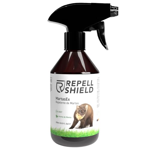RepellShield Spray Ahuyentador de Topos, Martas, Hurones, Ratas con Aceite Esencial de Menta - Ahuyentador de Roedores para Interiores y Exteriores - Alternativa a Repelente Ultrasónico, 250ml