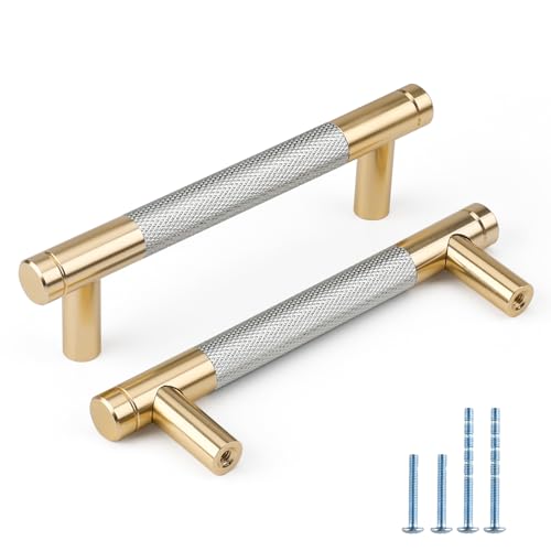 Rergy Cabinet Handles Knurled Drawer Pulls and Knobs 25Pack Brushed Nickel&Rose Gold 5inch Hole Center Kitchen Hardware for Dresser Oxidation Finish with Diamond Pattern by Rergy - Used condition - US$16.35