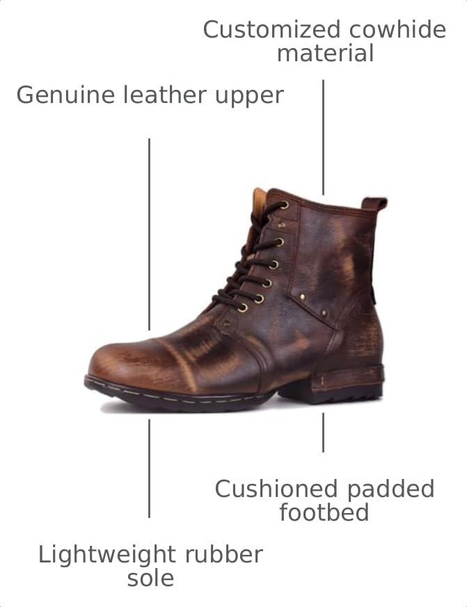 Image of OSSTONE Vintage Brown Moto Boots for Men Fashion lace-up Leather Retro Chukka Boots Casual Shoes OS-6015-6-Vintage-US-R