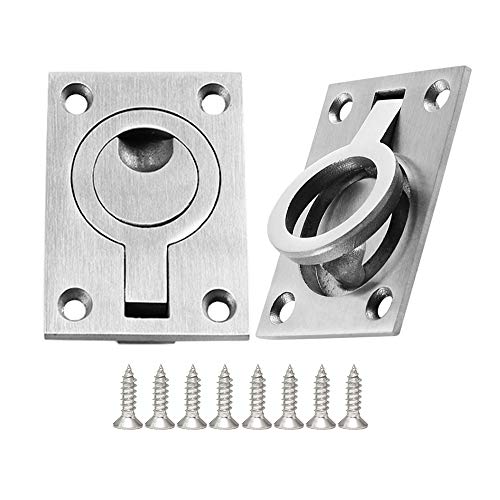 Sweieoni Maniglie di ingresso, 2 pezzi, in acciaio inox, con anello di trazione, armadietto, maniglia nascosta, per yacht, cassetti, accessori per porte con 8 viti (64 x 46 mm, grande)