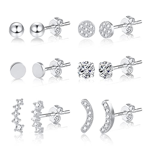 ASH'S CHOICE 6 Pcs Boucles Doreilles Femme Acier Inoxydable Piercing Oreille Cartilage Helix, S925/Plaqué Or 14 Carats