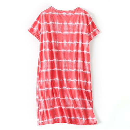 Inadays Sleepwear Women's Nightgown Cotton Sleepshirts Short Sleeve Nightshirt Print Sleep Dress R Neck Nightdress Loose Comfy Pajama #TOP1