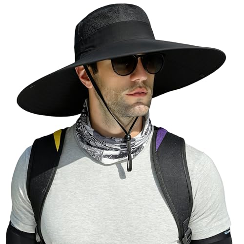 Image of HUAMULAN Wide Brim Sun Hats Men and Women Bucket Safari Fishing Hat for Hiking Garden Lawn Work Camping Outdoor