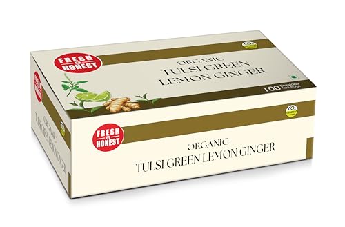 Image of Fresh & Honest Organic Tulasi Green Lemon Ginger Tea | 100 Enveloped Tea Bags | Herbal, Zesty & Soothing Blend | Carbon Neutral Certified
