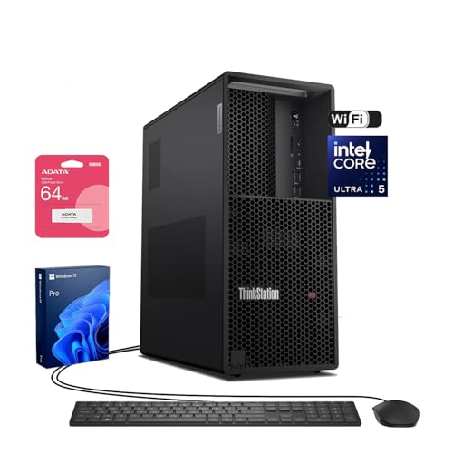 Image of Lenovo ThinkStation P3 Tower Desktop AI PC, Intel Core Ultra 5 225, 64GB DDR5, 2TB SSD, Support 3-Display 4K, Wi-Fi 7, HDMI, DP, Wired KB & Mouse, Windows 11 Pro, Business Workstation, w /Bundle