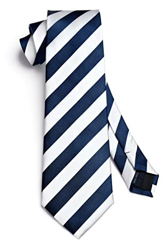 Image of HISDERN Mens Tie Striped Ties and Handkerchief Set Business Formal Woven Pocket Square Wedding College Stripe Necktie