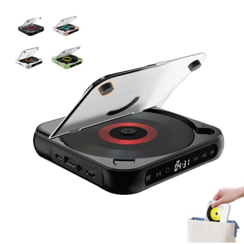 Reproductor de CD portátil con Bluetooth 5.3, reproductor de CD personal para el hogar, reproductor de CD pequeño recargable, sonido de alta fidelidad, compatible con CD/AUX/USB, compacto y ligero