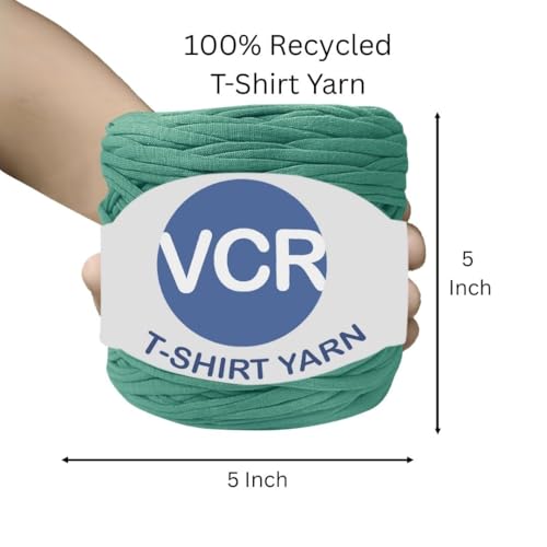 Image of VCR Bottle Green Big T-Shirt Yarn, 100 Meters Length, Recycled & Fashionable Craft Yarn, Pack of 1, Suitable for Crochet, Knitting & DIY Bags, Baskets, Cushions & Home Decor Projects