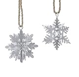 burton+BURTON Galvanized Tin Metal Snowflake Ornaments, Set of 2