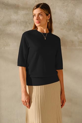 Arach&Cloz Women's Wool Blend Summer Fall Seamless Half Sleeve Tops 20253