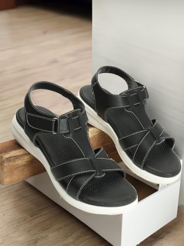 Image of Carlton London Women's Round Toe Comfort Sandals with Velcro Straps
