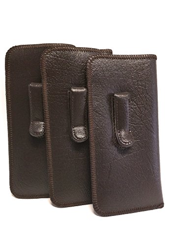 Calabria Soft Slip-In Glasses Case Pocket Metal Clip Brown (3 Pack) for Men/Women Synthetic Leather Felt Lining 6.5"x3"