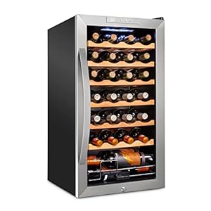 Schmécké 28 Bottle Compressor Wine Cooler Refrigerator w/Lock – Large Freestanding Wine Cellar For Red, White, Champagne or Sparkling Wine – 41f-64f Digital Temperature Control Fridge Stainless Steel