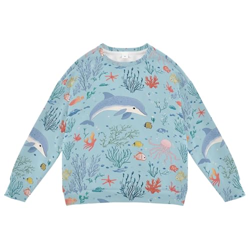 JUNZAN Cartoon Sea Dolphin Seastars Little Boys Hooded Sweatshirt Fleece Outerwear for Kids Athletic 4T