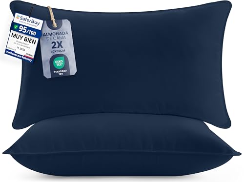 Utopia Bedding Almohadas (2 Unidades), 40 x 80 cm Almohadas de Primera, Fibra Hueca Virgen Siliconada, Almohadas Suave de Fácil Cuidado (Azul Marino)