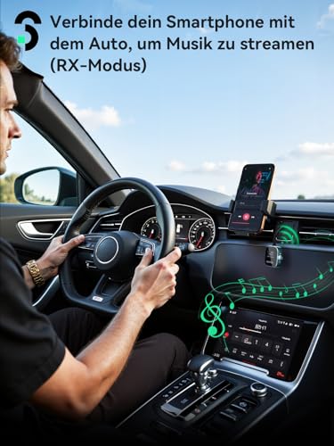 SOOMFON 2-in-1 Bluetooth 5.3 Sender Empfänger Klinke, Bluetooth Adapter Flugzeug mit Display und Akku, 3.5mm BT Transmitter Splitter für 2 Kopfhörer wie Airpods, für TV, Fitness & Stereoanlage