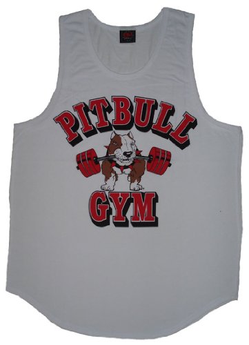Pitbull Gym P321 Men's Tank Top Barbell Logo (X-Large, White)