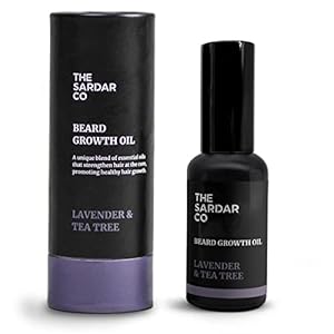 THE SARDAR CO Beard Growth Oil with Caffeine – Lavender & Tea Tree – Deep Hydration & Conditioning – Organic Argan & Jojoba for Growth, Softness & Nourishment – 30ml