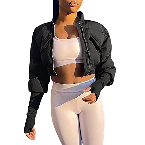 Manteau d'hiver en duvet pour femme noir ajusté en coton taille M