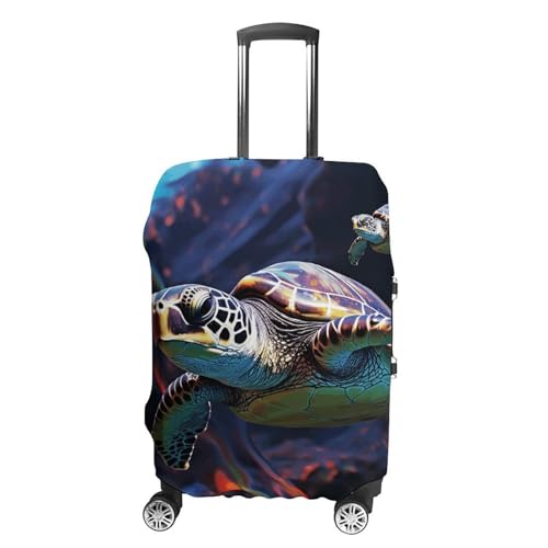 A Colorful Tropical Sea Turtle Elastic Luggage Cover Suitcase Protector for 19-32 Inch Suitcases | Universal Stretchable Travel Bag Cover | Anti-Scratch, Washable with Zipper Closure XL