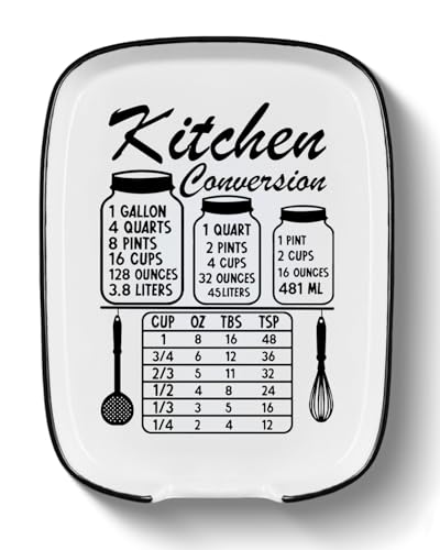 Image of Funny Spoon Rest for Stove Top, Ceramic Spoon Holder for Kitchen Counter | Large Cooking Utensil Rest, Conversion Chart Modern Farmhouse Kitchen Decor and Accessories for Cooking Lovers, White