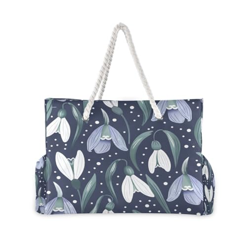 Women Large Beach Bag Snowdrops Flowers Travel Tote Bags for Gym Sport Shoulder Bag2