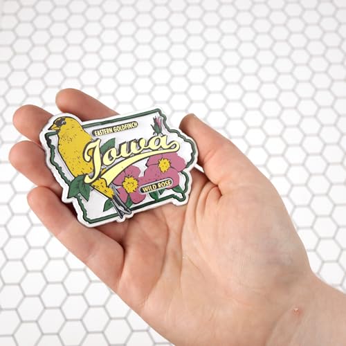 Imán Iowa con diseño de jilguero y rosa silvestre miniatura 5