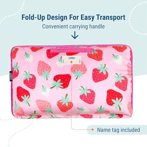 Image of Wildkin Kids Velour Nap Mat for Girls - Soft & Cozy Toddler Sleep Mat with Built-in Blanket for Daycare, Preschool, Kindergarten & Travel, Ages 3-7, Machine Washable - Strawberry
