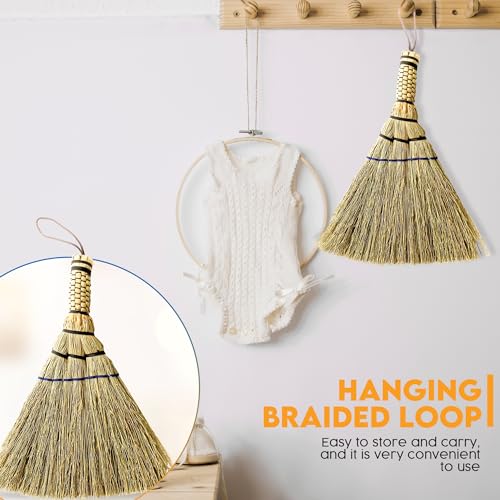 Image of Handcrafted Small Turkey Wing Whisk Broom - Kong Grass & Bamboo Handle - Whisks Away Dust & Debris - Flagged Bristle with Hanging Loop - Perfect for Car, Laptop, Indoor & Outdoor - 9 Inch